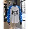 Parche de Estrellas Patchwork Falso Dos Piezas Ropa Urbana Americana para Hombre y Mujer Retro Ligero Tejido Waffle Primavera Otoño Camiseta de Manga Larga Moderna