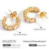 Brincos de Aço Inoxidável Transfronteiriços Inlaid com Zircônia, Estilo Clássico em Forma de C, Semicirculares, Forma Geométrica Elegante e Fashion, Brincos de Cor Sólida Banhados a Ouro