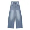 Jeans vintage nostálgico lavado solto feminino outono cintura alta versátil azul claro perna larga calças compridas calças cimitarra