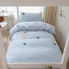 Ins Desenho Animado Toalha de Algodão Bordada Dormitório Estudantil Cama Conjunto de Três Peças Lençol de Cama 100% Algodão Capa de Edredom Cor Sólida Roupa de Cama Conjunto de Quatro Peças