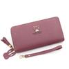 Carteira Simples Feminina Estilo Coreano Longa com Zíper com Combinação de Cores em Couro Carteira da Moda Porta-Moedas Porta-Cartões Bolsa de Mão