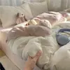 Juego de ropa de cama de Clase A de cuatro piezas, algodón puro lavado, funda de edredón de color liso, funda de edredón simple 100% algodón, juego de tres piezas para dormitorio de estudiante 4