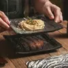 Cerámica de estilo japonés para mesa, gres comercial, plato creativo casa jujiu, plato cuadrado negro para el hogar, Amazon transfronterizo