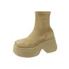 Otoño e invierno 2023 moda europea y americana plataforma cuña botas cortas para mujer media pantorrilla tacón alto plataforma botas finas elásticas muffin una sola capa