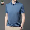 Camisa Polo para Hombre de Manga Corta de Seda de Hielo Verano Delgada con Cuello Camisero para Hombre de Negocios de Mediana Edad y Joven Camiseta