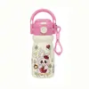 Termo de acero inoxidable para niños con diseño de dibujos animados, lindo y elegante, vaso con pajilla de doble uso, gran capacidad, adecuado para estudiantes de primaria