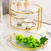 Bandeja Redonda de Plástico de Doble Capa para Uso Doméstico, Taza de Agua, Taza de Té, Plato de Almacenamiento, Plato para Postres Pendientes, Sala de Estar, Recepción, Plato para Frutas
