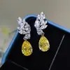 Pendientes florales Cao Shi con forma de pera y brillantes, pendientes de gota de agua de alta gama de moda, pendientes de hoja floral vegetal para mujer