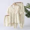 Pijama, Algodón Puro, Conjunto de Tres Piezas Delgado de Verano para Mujer, Estilo Francés Holgado, Se Puede Usar Afuera, Manga Corta, Pantalones Largos, Shorts, Conjunto para Casa