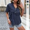 Bai Fen Zhi Yi Amazon Transfronterizo Verano Moda Europea y Americana Camisa Pulóver Casual de Color Sólido con Cuello en V para Mujer