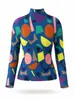 Camiseta base Miyake con estampado geométrico colorido, cuello alto de otoño, manga larga, entallada en la cintura, adelgazante, top elástico, ropa floral para mujer