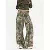 Calça jeans workwear camuflada de galho retrô americana para homens, estilo de rua folgado e versátil para primavera e outono, calça curva solta