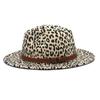 Sombrero de copa de moda europeo y americano con estampado de leopardo Sombrero de jazz Otoño e Invierno sombrero de fieltro de lana de venta caliente transfronteriza sombrero de copa de jazz de ala plana