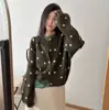 Cardigã de malha redondo com bolinhas estilo coreano, casaco suéter feminino curto versátil de outono/inverno, soltinho, doce e jovial