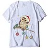 Camiseta navideña de manga corta para mujer talla europea camiseta con estampado de búho navideño cuello redondo manga corta navideña al por mayor