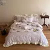 Set Romántico de Cuatro Piezas de Satén Francés Algodón 100% Suave Cepillado Estampado Floral Digital Pastoral Funda Nórdica Estilo Cálido Súper Suave