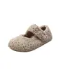 Mary Jane com Salto Escondido Estampa de Leopardo Forrado com Lã Sapatos de Algodão Quentes Moda Inverno Feminina Influenciador Retro Sapatos Birkenstock de Solado Grosso