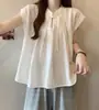 Camisa de diseño inspirado en el Zen, nueva ropa de mujer estilo chino, camisa blanca de manga corta francesa de nicho para verano, top holgado estilo chino