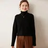 Suéter de cachemira con cuello alto para mujer, cachemira de cabra de color liso, manga larga, moderno y versátil, en blanco y verde claro