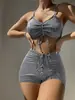 Traje de baño sexy de dos piezas a rayas para mujer Bikini Estilo Europeo y Americano Negro sin Espalda Amazon Nuevo de Fábrica Transfronterizo Turquesa