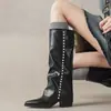 Botas femininas de cano alto com bico fino transfronteiriças, nova versão coreana de inverno 2026, botas femininas versáteis acima do joelho com cano de pérola