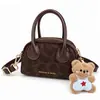 Mini Bolsa de Mão Infantil com Pingente de Ursinho Fofo Bolsa Transversal para Menina Acessórios Estilo Retro Coreano Estampa de Leopardo Bolsa Pequena