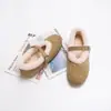 263-1 Zapatos Mary Jane de Terciopelo Estilo Retro para Mujer, Zapatos Planos Cálidos de Cuero Nobuck y Lana de Cordero para Otoño e Invierno