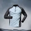 Camisa de Treino Masculina com Meio Zíper para Primavera e Outono, Secagem Rápida, Design Color-Block, para Atletismo, Corrida e Fitness