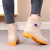 Zapatos de agua cortos para mujer, botas de lluvia para adultos, botas de agua de invierno forradas de polar, botas de lluvia antideslizantes, cubrezapatos de goma cálidos para trabajadores de oficina, uso en cocina