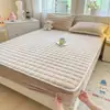 Funda de colchón acolchada de terciopelo de leche de color sólido Clase A, de lujo ligero y cálida, para uso en el hogar, protector de colchón antideslizante, juego de tres piezas para cama individual y doble