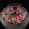 Conjunto de Colar e Brincos Florais Europeus e Americanos Retrô Cravejados com Diamantes, Acessórios Exagerados para Vestido de Noiva, Joias Mais Vendidas Transfronteiriças