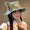 Sombrero de Pescador de Mezclilla con Orejas de Oso para Mujer Primavera y Verano Nuevo Versátil Pequeño Sombrero que Favorece el Rostro Sombrero de Cubeta para Protección Solar y Sombra al Aire Libre