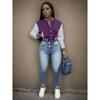 Chaqueta de Bloques de Color para Mujer Europea y Americana de Primavera y Otoño 2024, Abrigo de Traje de Béisbol con Letras de Un Solo Botón, Chaqueta Deportiva
