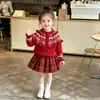 Suéter para Niña con Jacquard Fair Isle y Adorno de Volantes, Cárdigan Tejido, Nuevo Top de Bebé para Otoño/Invierno, Falda Abullonada de Princesa