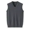 Chaleco Interior de Punto Fino Calibre 16 Liso Principios de Otoño Cuello en V Canalé Delgado Clásico Ajustado para Hombre Chaleco Pulóver