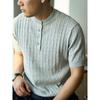 Camiseta de Punto de Manga Corta con Cuello Henley Casual Americano para Hombre Verano Diseño Twist Retro Camiseta Top Ami Khaji