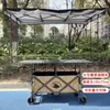 Carrito de puesto plegable portátil grande con mesa de altura ajustable, plegable y compacto, adecuado para acampar al aire libre y puestos de mercado nocturno
