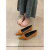 Sapatos Femininos Estilo Francês Bico Fino Salto Bloco 2025 Primavera e Outono Novo Boca Rasa com Saia Para Ir ao Trabalho Loafers de Camurça