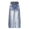 Jeans de marca modernos de doble cintura personalizados para hombre, pierna ancha, corte holgado, retro punk, lavado degradado, desgastados, pantalones de pierna recta