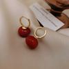 Pendientes de Joyería Elegantes de Gama Alta para Otoño e Invierno Pendientes de Perla Plana Ovalada Roja Hebilla de Oreja Festiva Pendientes 89087