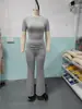 Roupas Europeias e Americanas para Mulheres Transfronteiriças Amazon Primavera e Verão 2026 Novo Comércio Exterior Casual Cor Sólida Slim-Fit Manga Curta Conjunto de Calças Longas para Mulheres