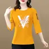 Comercio Exterior Transfronterizo Últimas Existencias Gran Marca Camiseta de Manga Tres Cuartos Atuendo de Moda Camiseta Elegante Ropa para Madres de Mediana Edad y Mayores