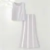 Top sin mangas de acetato morado hecho a medida para mujer con falda de tiro alto, estilo verano, adelgazante, casual, moderno y a la moda