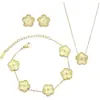 Pulsera, Collar y Pendientes de Lujo de Doble Cara con Patrón de Flor de Cinco Hojas de la Suerte, Acero de Titanio 18K Venta al por Mayor de Fábrica en Stock