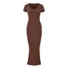 762-Vestido Sexy de Manga Curta Estilo Europeu e Americano para Mulheres 2025 Novo Estilo Decote V Ajuste na Cintura Slim-Fit Saia Longa