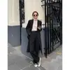 Blazer largo para mujer para primavera y otoño, estilo coreano, moderno, corte holgado, de un solo botón, estilo gabardina, abrigo de traje casual