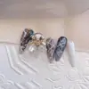 Celebridad de Internet Uñas Artísticas Campana de Cristal Transparente Decoración Navideña para Uñas Colgante de Lazo Dorado y Plateado Blanco y Negro