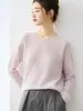 75% Cachemira 25% Seda de Morera Otoño/Invierno Sin Costuras Estilo Perezoso Cuello Redondo Suéter de Punto para Mujer Holgado Estilo Old Money Ropa Interior