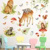 Pegatina de Pared de Animales del Bosque en Acuarela Transfronteriza León Ciervo Koala Mono Hongo Flores Plantas Mariposas Autoadhesiva Removible