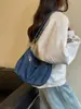 Elegante bolso bandolera para mujer, gran capacidad, bolso de mezclilla lavado vintage, multibolsillos, bolso de hombro casual ligero para mujer